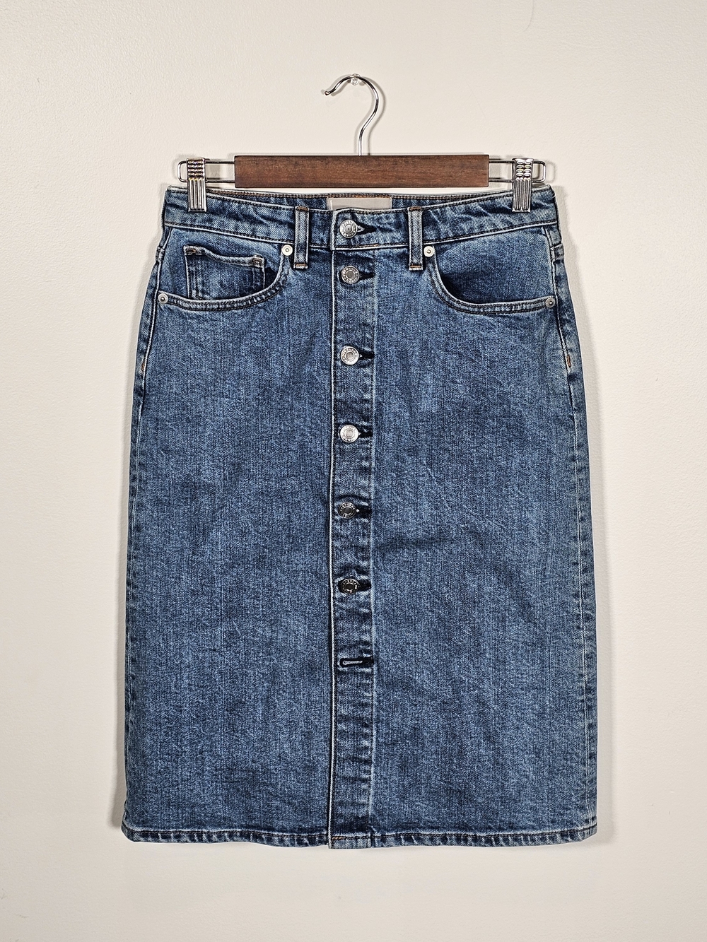 Everlane Button-Front Straight Denim Skirt in Blue Sz 26